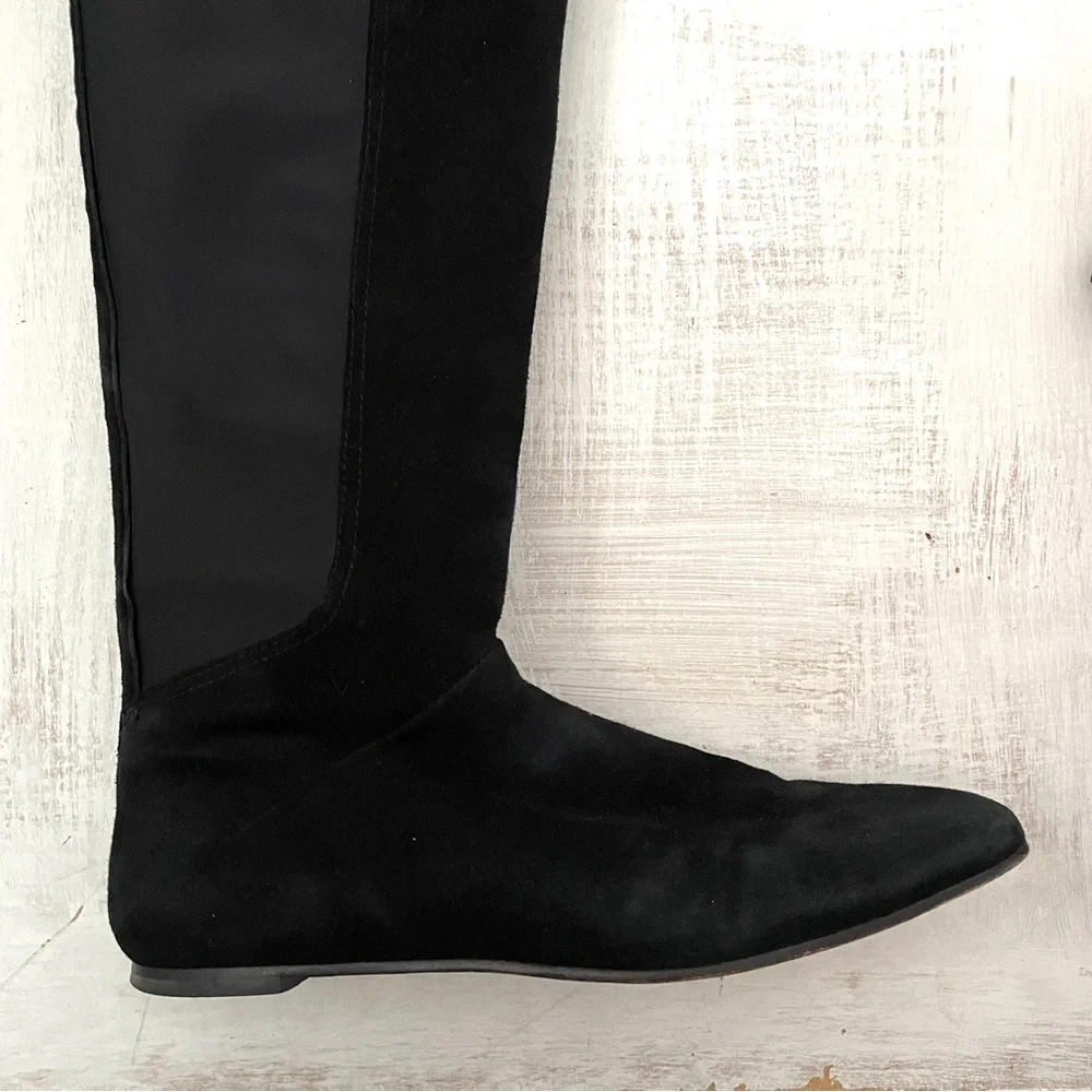 Tory Burch Black Suede Leather Knee-High Riding Boots Fold Over Size 9M